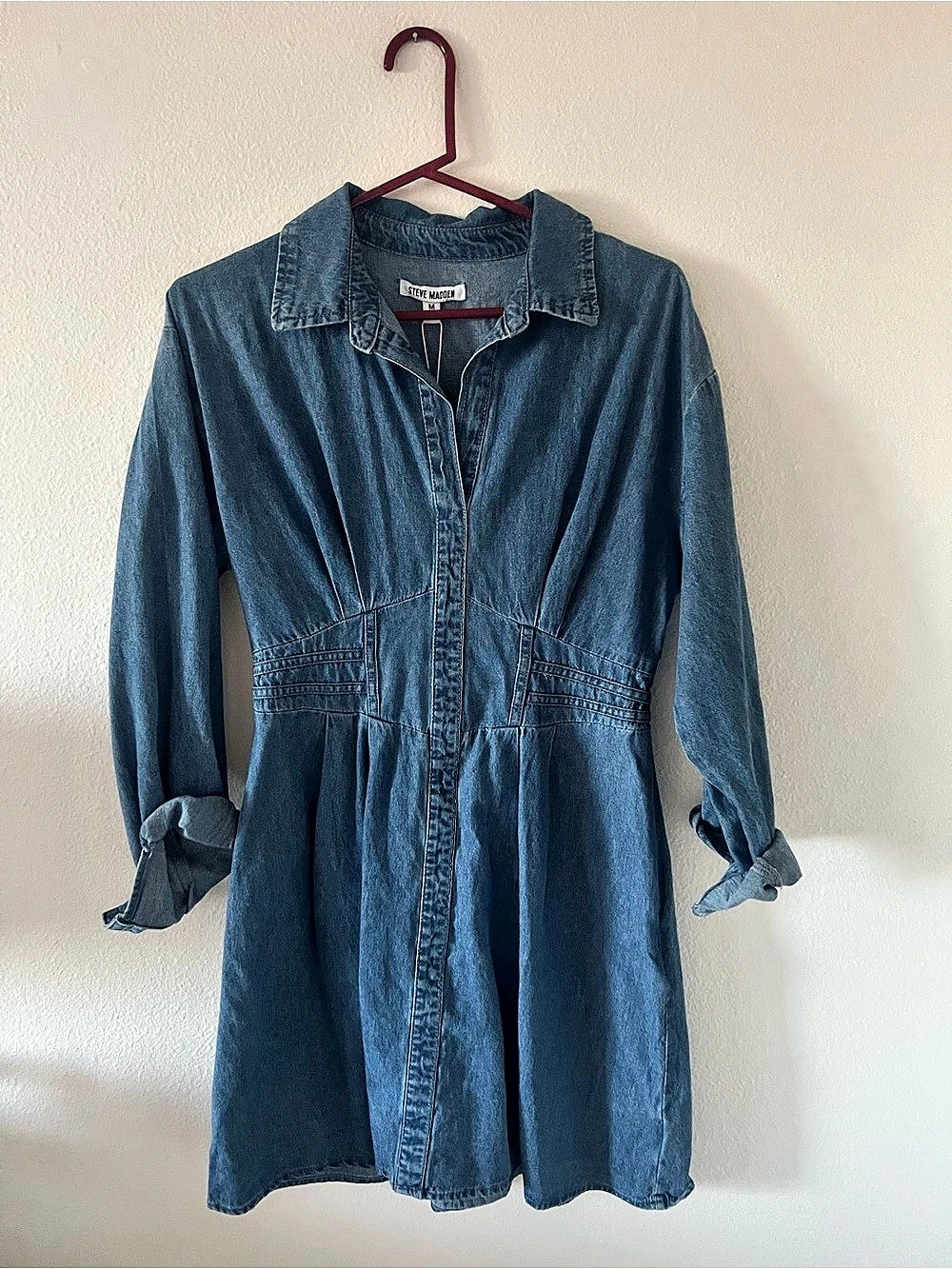 Steve Madden Denim Shirt Dress in Blue Size Medium NWT